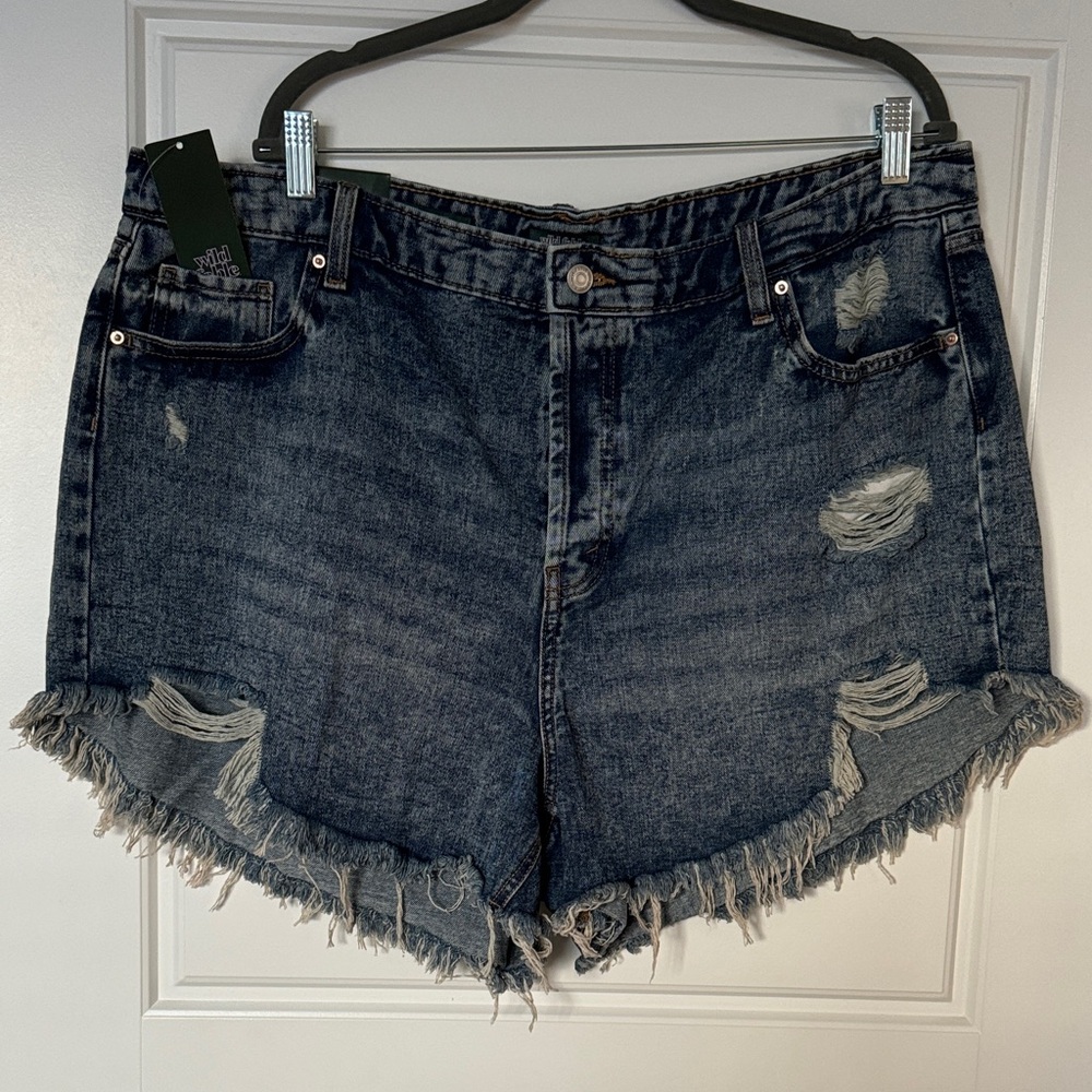 Distressed High Rise Denim Shorts
